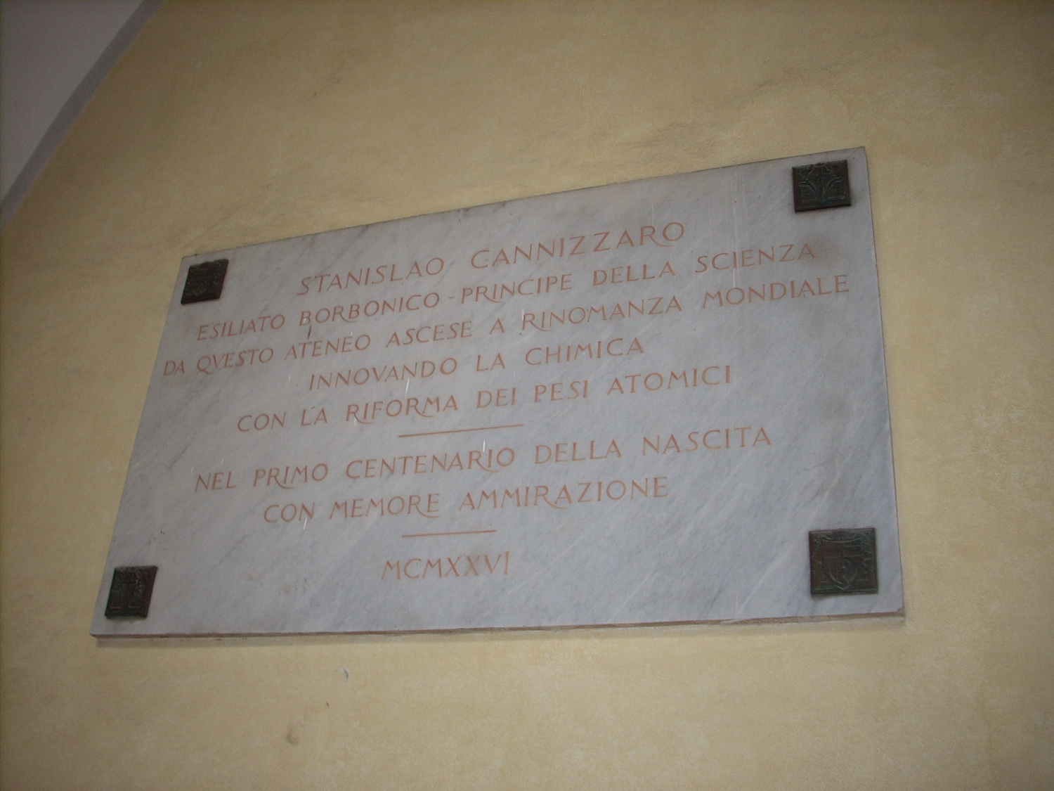 Stanislao Cannizzaro's memorial tablet, Università di Genova, Genoa - 03.jpg